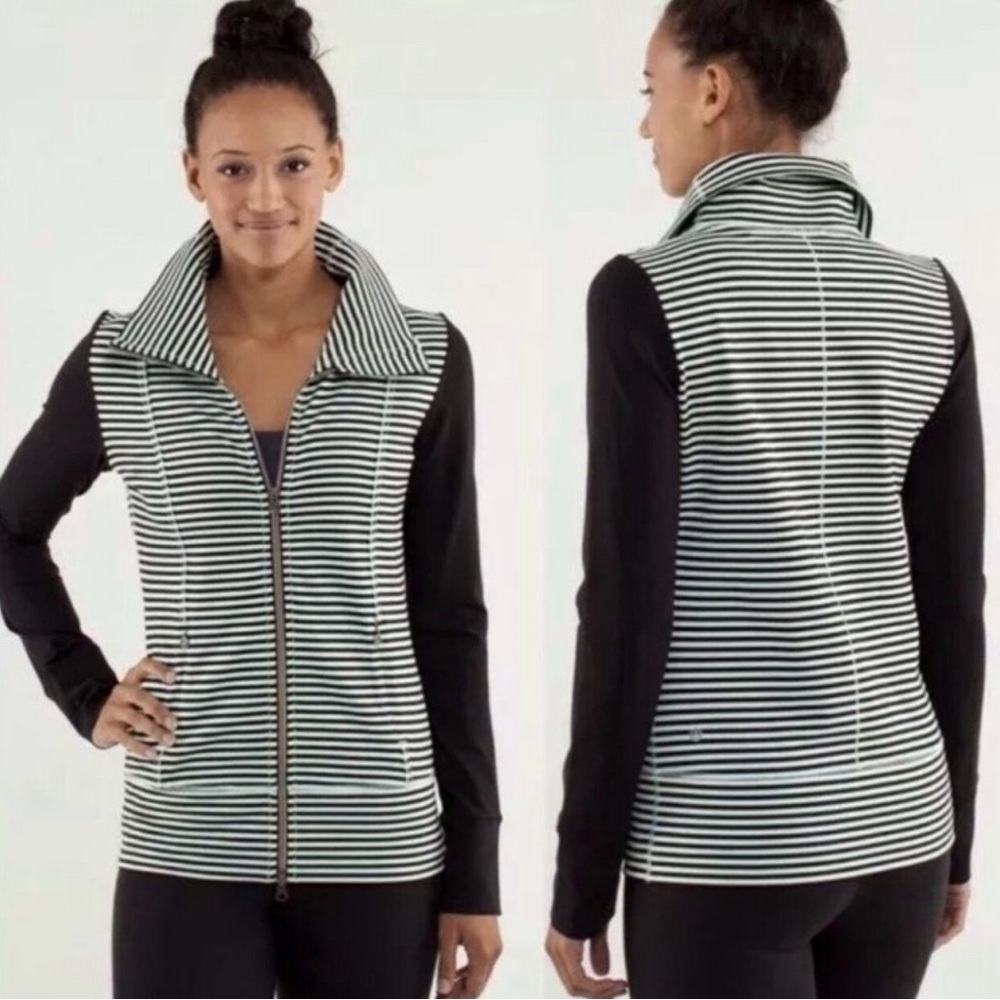 Lululemon Daily Yoga Jacket Classic Stripe Mint Moment Black Luon Full Zip 4